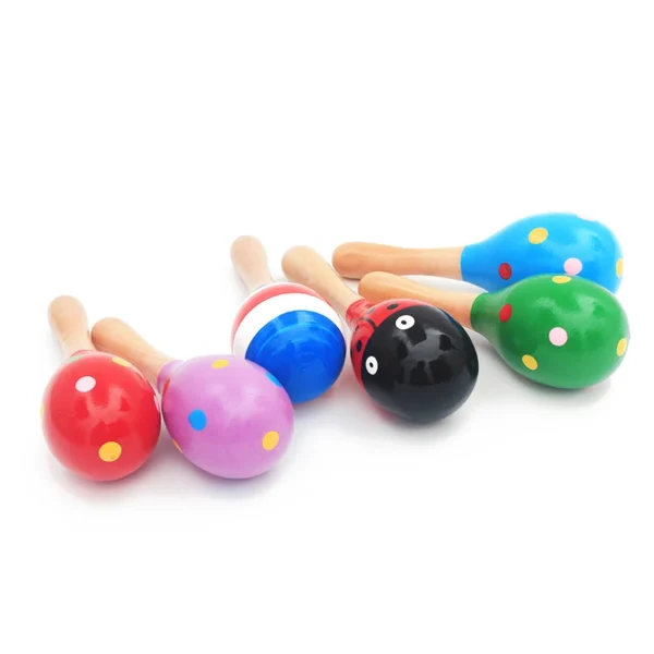 1Pc 12x4cm Infant & Toddlers Wood Sand Hammer Wooden Maraca Rattles Sand Hammer Kids Musical Party Favor Child Baby Shaker Toy - Image 4