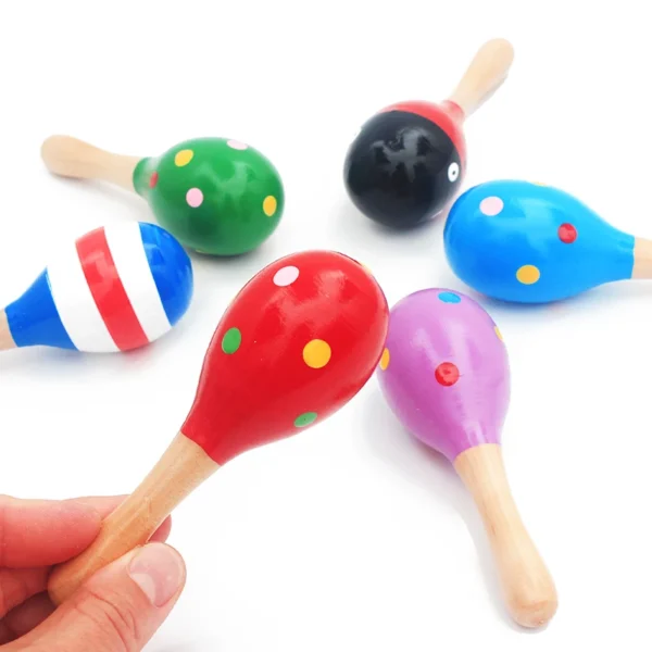 1Pc 12x4cm Infant & Toddlers Wood Sand Hammer Wooden Maraca Rattles Sand Hammer Kids Musical Party Favor Child Baby Shaker Toy - Image 3