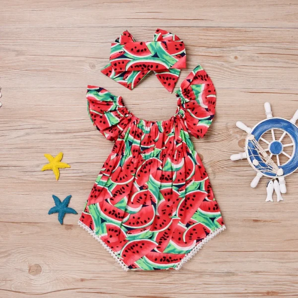 New Infant Toddler Newborn Baby Girls Watermelon Printed Sleeveless Bodysuit Sunsuit Jumpsuit Casual Clothes - Image 2