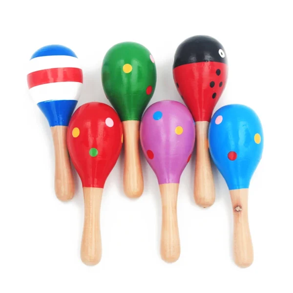 1Pc 12x4cm Infant & Toddlers Wood Sand Hammer Wooden Maraca Rattles Sand Hammer Kids Musical Party Favor Child Baby Shaker Toy - Image 2