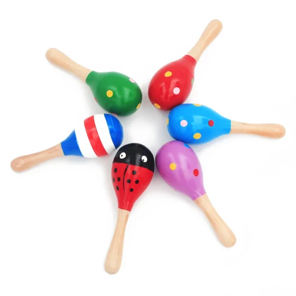 1Pc 12x4cm Infant & Toddlers Wood Sand Hammer Wooden Maraca Rattles Sand Hammer Kids Musical Party Favor Child Baby Shaker Toy - Image 5