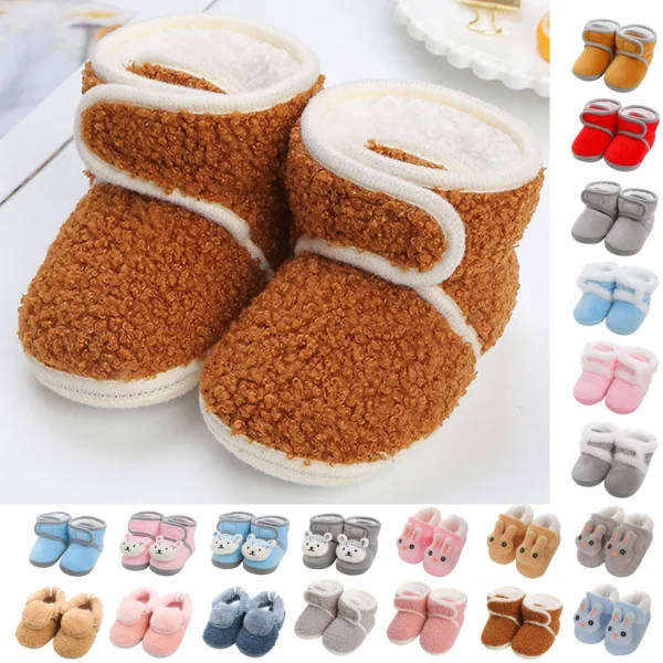 Baby Girl Shoes Toddler Fleece Warm Boots Shoes Fashion Printing Non Slip Breathable Nude Boots - Image 6