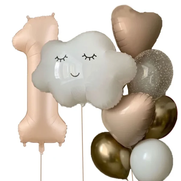 11pcs White Smile Cloud Aluminum Foil Balloons Set 32inch Caramel Helium Number Birthday Party Kids Baby Shower Decorations - Image 4