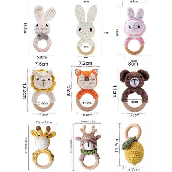 1Pc Customized Baby Teether Wooden Bracelet Crochet Rattle Toys BPA Free Crochet Lemon Bunny Rodent Rattle Newborn Toys Gift - Image 6