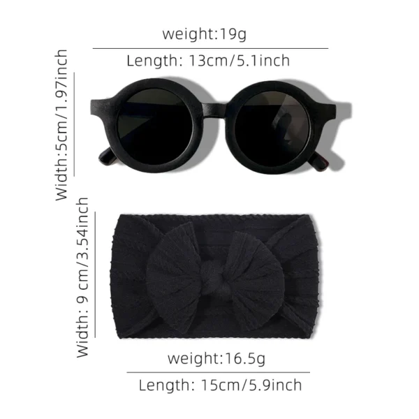 2 Pcs/Set New Children Solid Color Cotton Bowknot Wide Hairband Round Sunglasses Set Baby Girls Sunglasses Kids Hair Accessories - Image 3