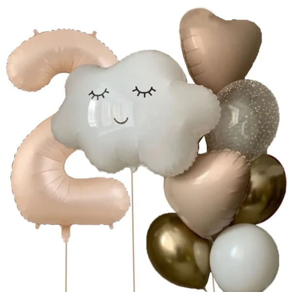 11pcs White Smile Cloud Aluminum Foil Balloons Set 32inch Caramel Helium Number Birthday Party Kids Baby Shower Decorations - Image 5