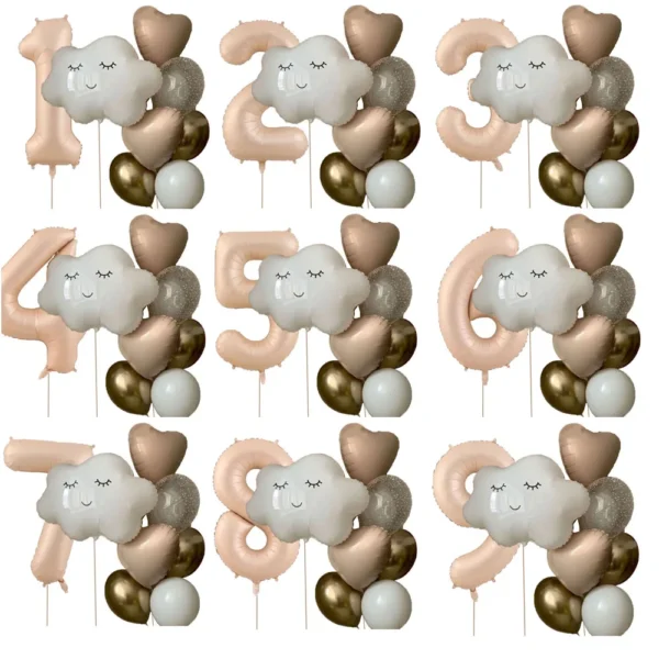 11pcs White Smile Cloud Aluminum Foil Balloons Set 32inch Caramel Helium Number Birthday Party Kids Baby Shower Decorations - Image 2