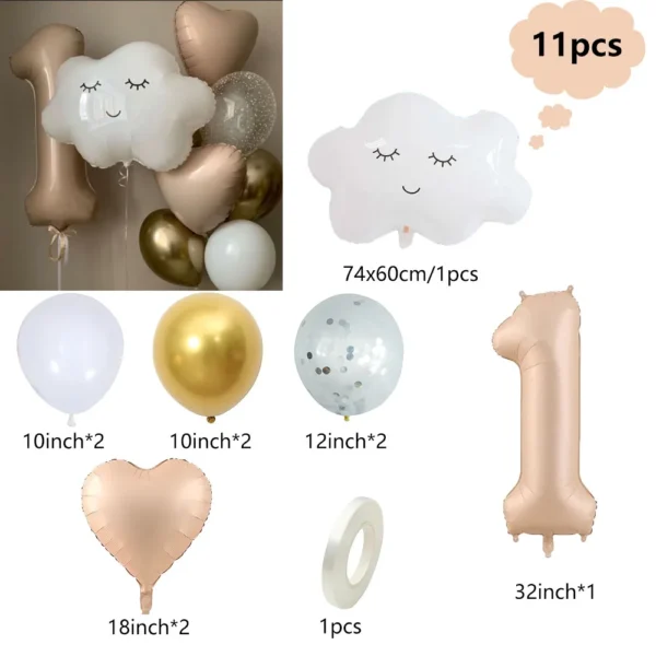 11pcs White Smile Cloud Aluminum Foil Balloons Set 32inch Caramel Helium Number Birthday Party Kids Baby Shower Decorations - Image 3