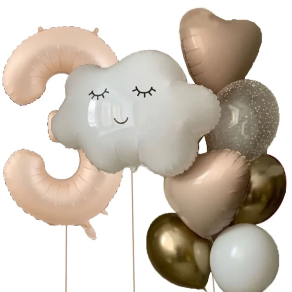 11pcs White Smile Cloud Aluminum Foil Balloons Set 32inch Caramel Helium Number Birthday Party Kids Baby Shower Decorations - Image 6