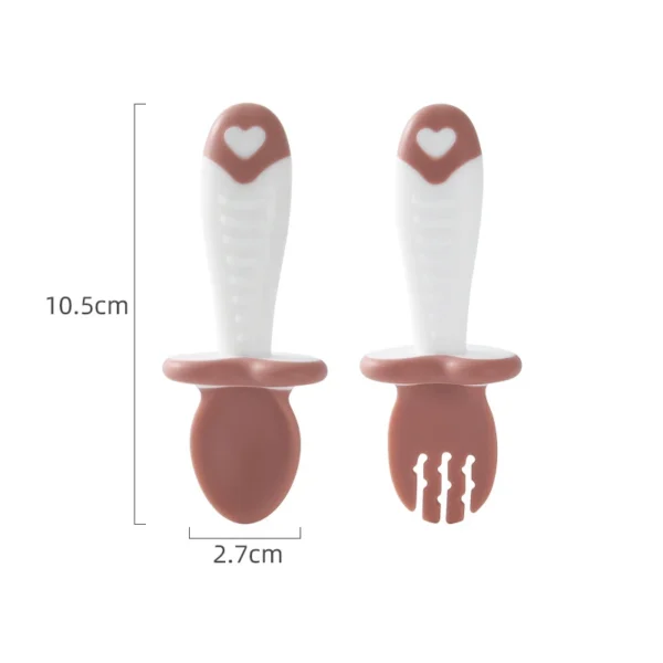 2Pcs/Set Baby Spoon Fork Silicone Children's Cutlery Set Feeding Baby Baby Tableware Baby Learn Spoon Set Short Easy Spoon - Image 6