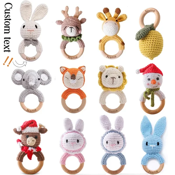 1Pc Customized Baby Teether Wooden Bracelet Crochet Rattle Toys BPA Free Crochet Lemon Bunny Rodent Rattle Newborn Toys Gift